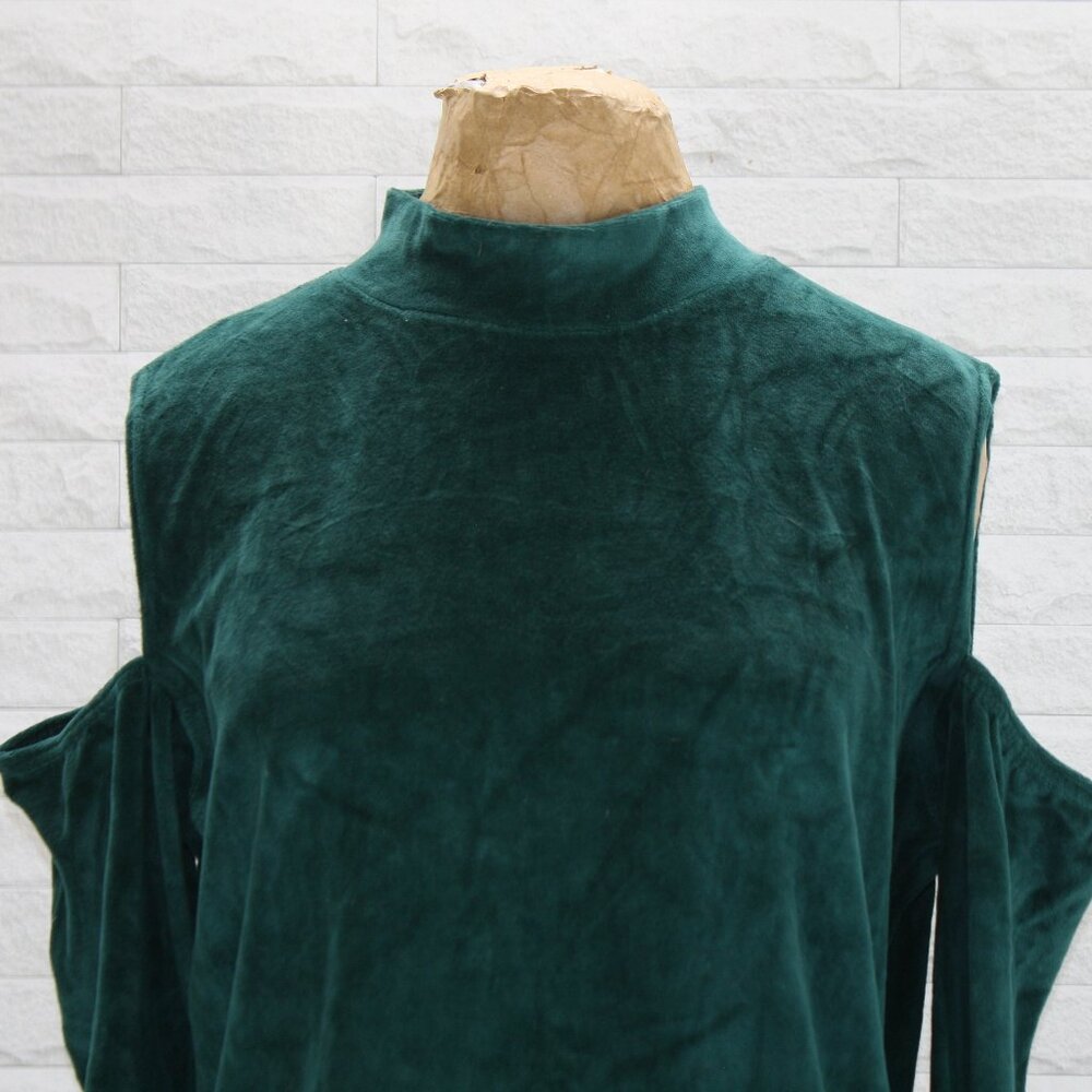 VINTAGE FORELLI Bodysuit Velvet Cold Shoulder Long Sleeve Green Plus Size 18 - Picture 2 of 14